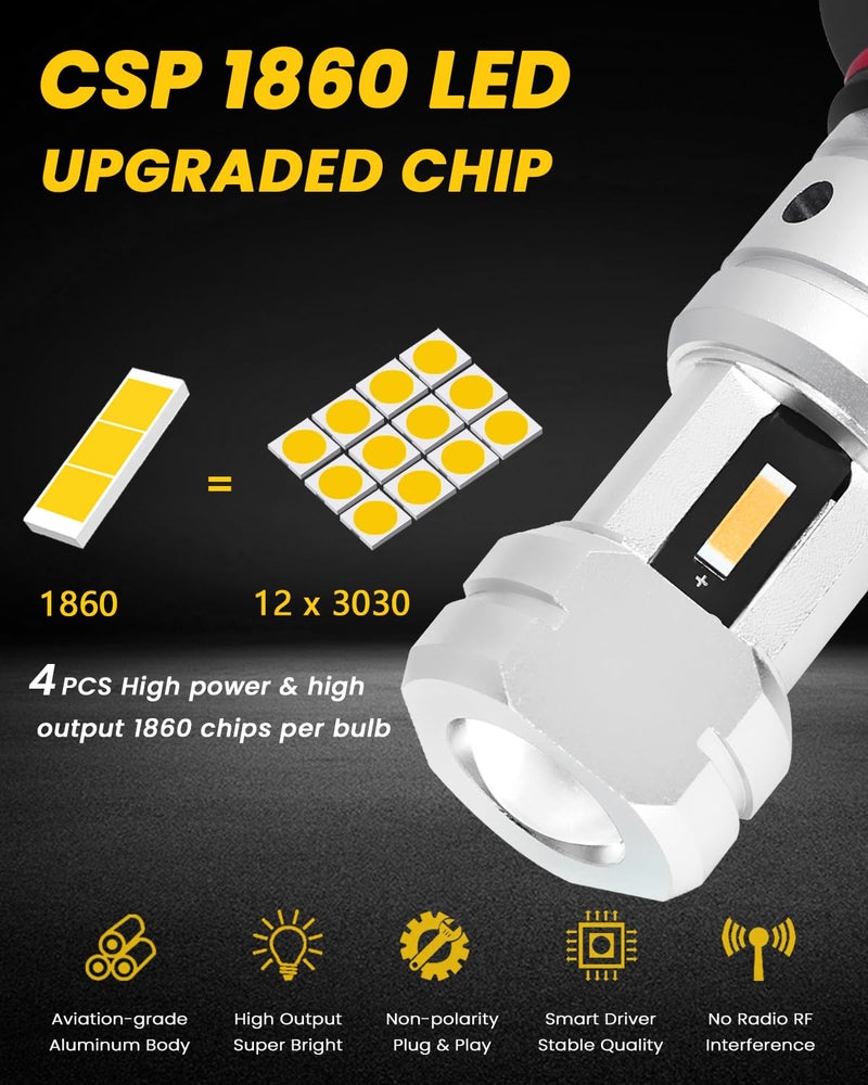 PHINLION 9145 LED Fog Light Bulbs, Super Bright 3800 Lumens H10 9040 9045 9140 LED Foglight Bulb Replacement, 1:1 Mini Size, Non-polarity, 3000K Golden Yellow, Pack of 2 - Image 2